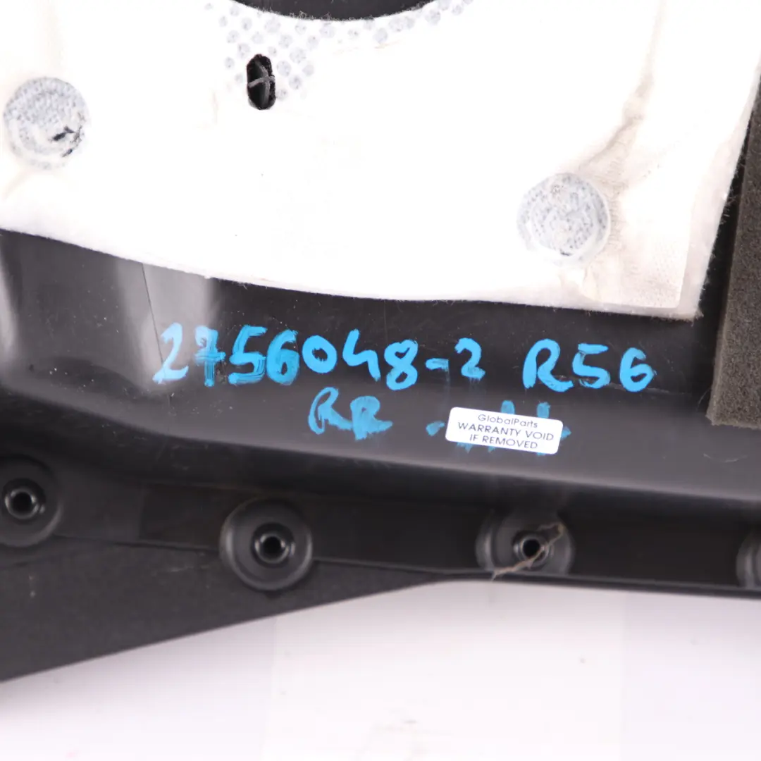 Lateral Interior Trim Panel Cuarto Trasero Derecho Negro para Mini Cooper One R56 con número de pieza 51432756048 Mini Cooper One R56 Lateral Interior Trim Panel Cuarto Trasero Derecho Negro - SKU 2756048-2 - Número de pieza 51432756048