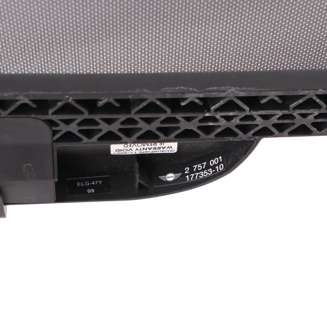 Deflector Mini R57 Convertible Rear Centre Protection Covering Mesh Screen to Wind with Part number 2757001 Wind Deflector Mini R57 Convertible Rear Centre Protection Covering Mesh Screen - SKU 2757001 - Part number 2757001