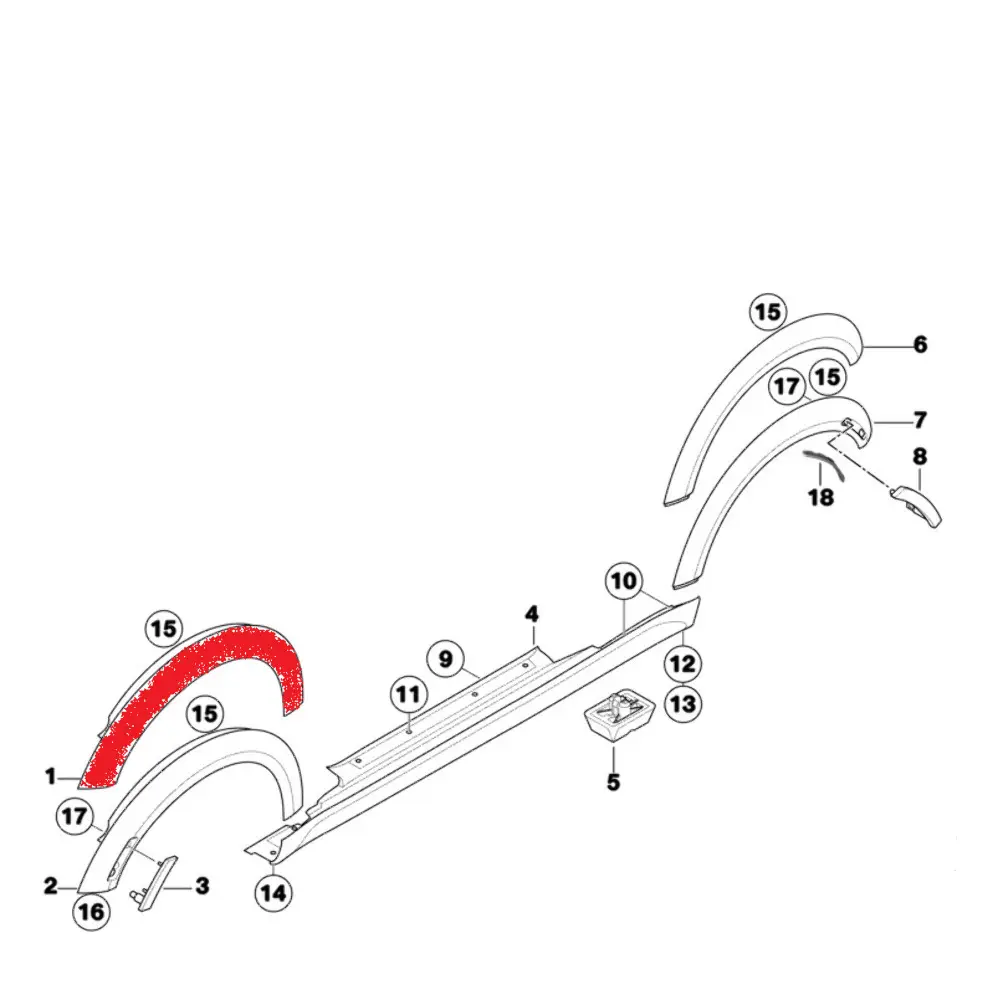 Front Right Wheel Arch Trim Extension Flare O/S to Mini Cooper One R56 R57 R58 with Part number 2757210 Mini Cooper One R56 R57 R58 Front Right Wheel Arch Trim Extension Flare O/S - SKU 2757210 - Part number 2757210