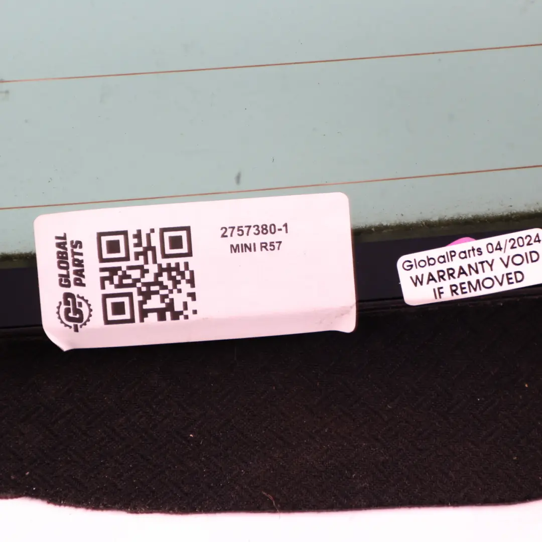 Window Folding Roof Glass Glazing AS2 to Mini Cooper R57 Cabrio Convertible Rear with Part number 2757380 Mini Cooper R57 Cabrio Convertible Rear Window Folding Roof Glass Glazing AS2 - SKU 2757380-1 - Part number 2757380