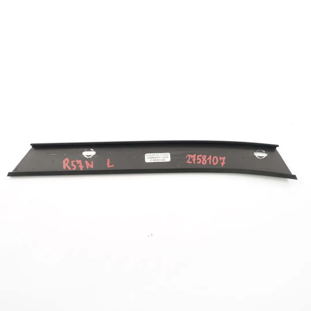 Plegable Carril Montaje Tapa Sello Medio Izquierdo para Mini R57 F57 Convertible con número de pieza 2758107 Mini R57 F57 Convertible Plegable Carril Montaje Tapa Sello Medio Izquierdo - SKU 2758107 - Número de pieza 2758107