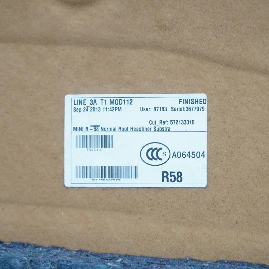 Mini R58 Podsufitka Tapicerka Dachu - SKU 2758833 - Numer Części 2758833