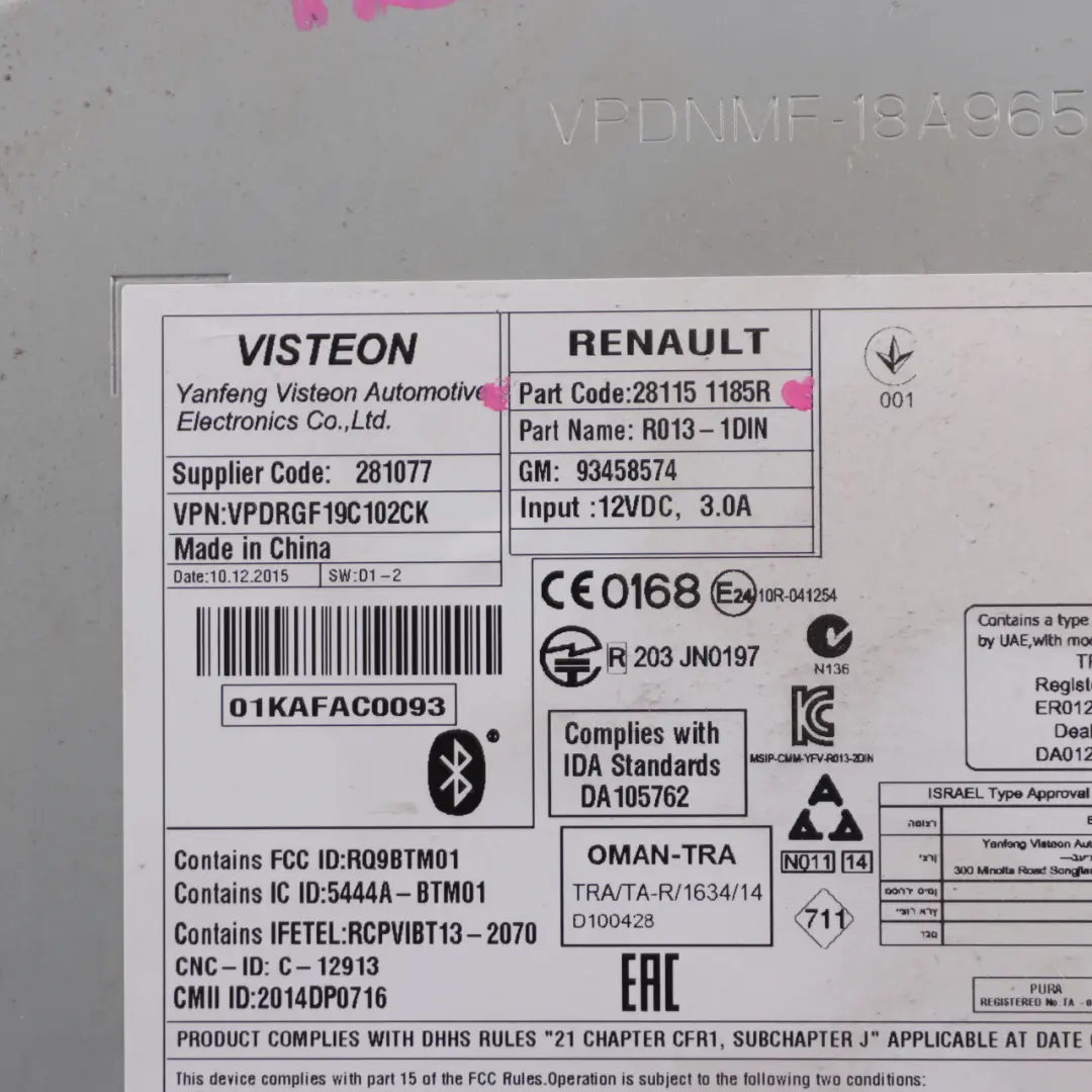 Radio Stereo Audio Head Unit to Renault Trafic 3 Vauxhall Vivaro B with Part number 281151185R Renault Trafic 3 Vauxhall Vivaro B Radio Stereo Audio Head Unit - SKU 281151185R - Part number 281151185R