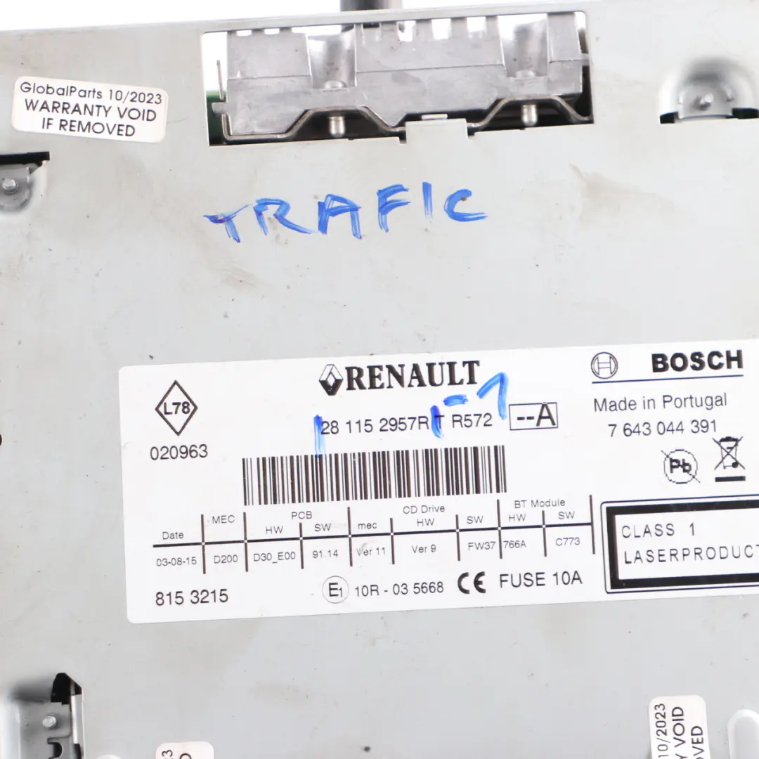 Radio Stereo Audio CD Player Head Unit Sat Nav TomTom to Renault Trafic with Part number 281152957R Renault Trafic Radio Stereo Audio CD Player Head Unit Sat Nav TomTom - SKU 281152957R-1 - Part number 281152957R