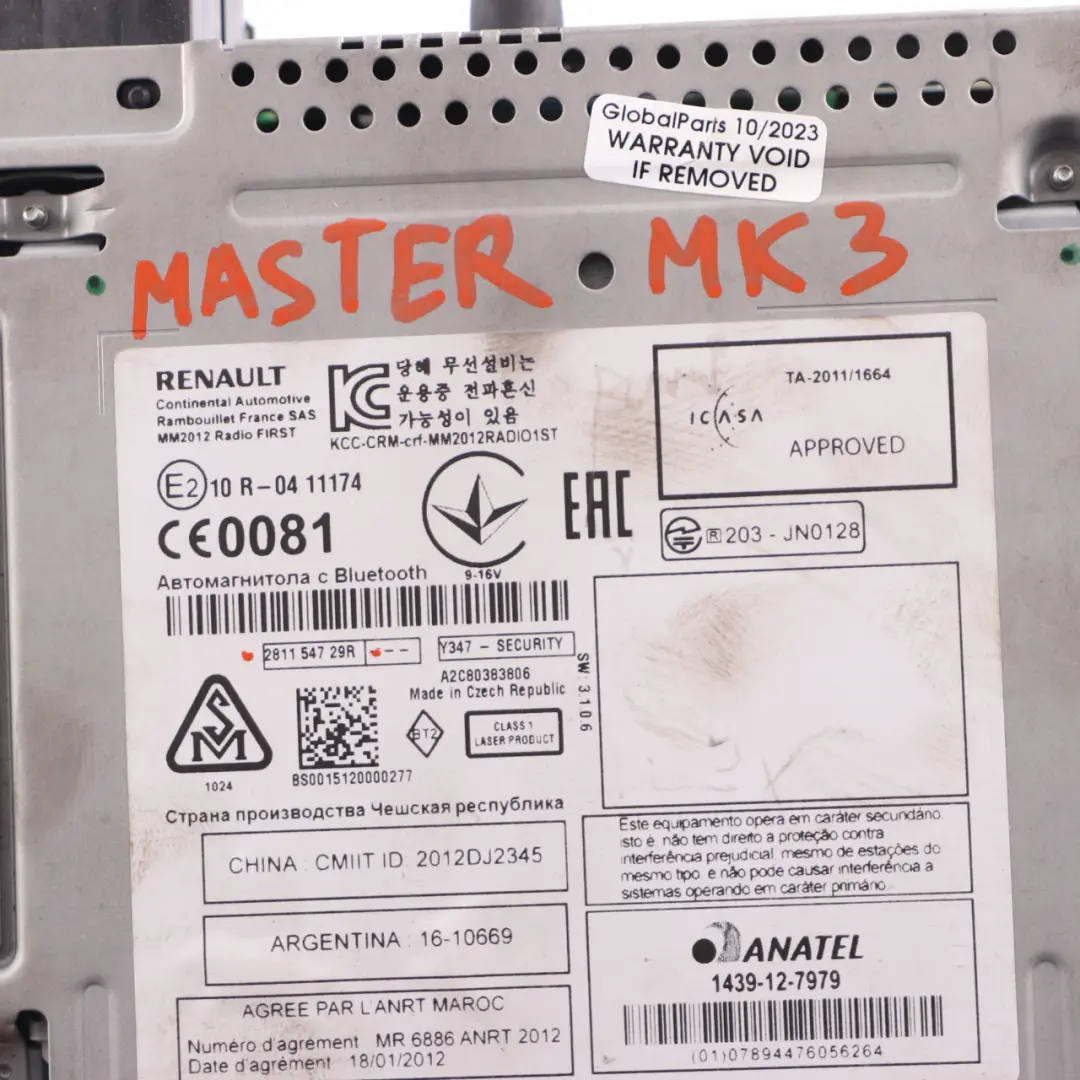 Radio CD Player Bluetooth Head Unit USB MP3 to Renault Master 3 with Part number 281154729R Renault Master 3 Radio CD Player Bluetooth Head Unit USB MP3 - SKU 281154729R - Part number 281154729R