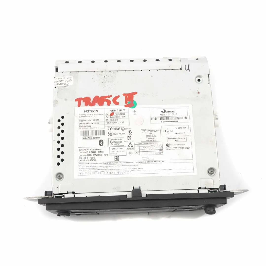  Radio MP3 Player Renault Trafic Vauxhall Vivaro Head Unit Bluetooth - SKU 281155093R - Part number 281155093R