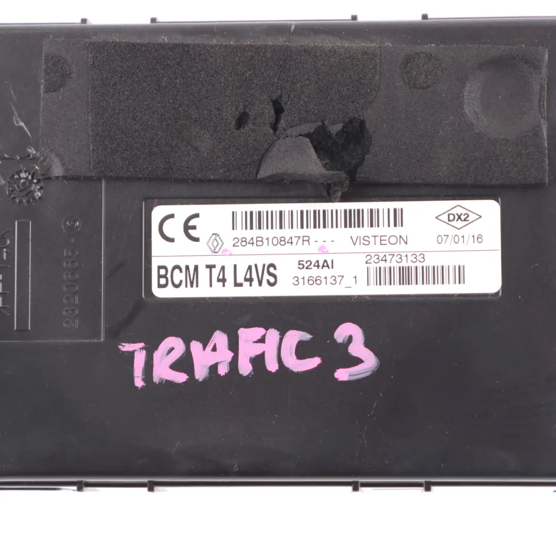 Body Control Module ECU BCM T4 to Renault Trafic 3 Vauxhall Vivaro B with Part number 284B10847R Renault Trafic 3 Vauxhall Vivaro B Body Control Module ECU BCM T4 - SKU 284B10847R - Part number 284B10847R