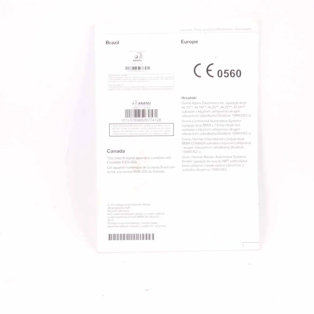 BMW F20 Owner's Handbook Instructions iDrive Pouch Wallet Case - SKU 2917098-1 - Part number 2917098