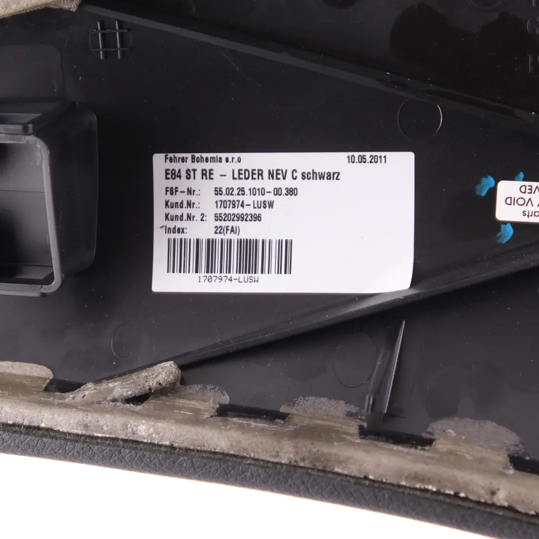 Respaldo Asiento Trasero Derecho Acabado Lateral Cuero Nevada Negro para BMW X1 E84 con número de pieza 2992396 BMW X1 E84 Respaldo Asiento Trasero Derecho Acabado Lateral Cuero Nevada Negro - SKU 2992396 - Número de pieza 2992396