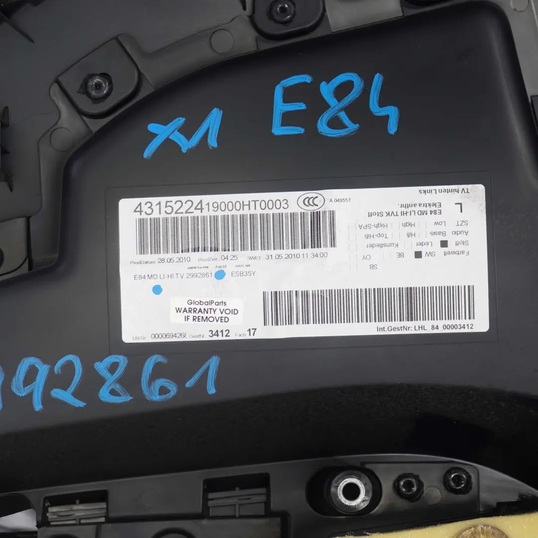 BMW X1 E84 Türverkleidung Hinten Links Stoff Elektra Anthrazit - SKU 2992861 - Teilenummer 7327221