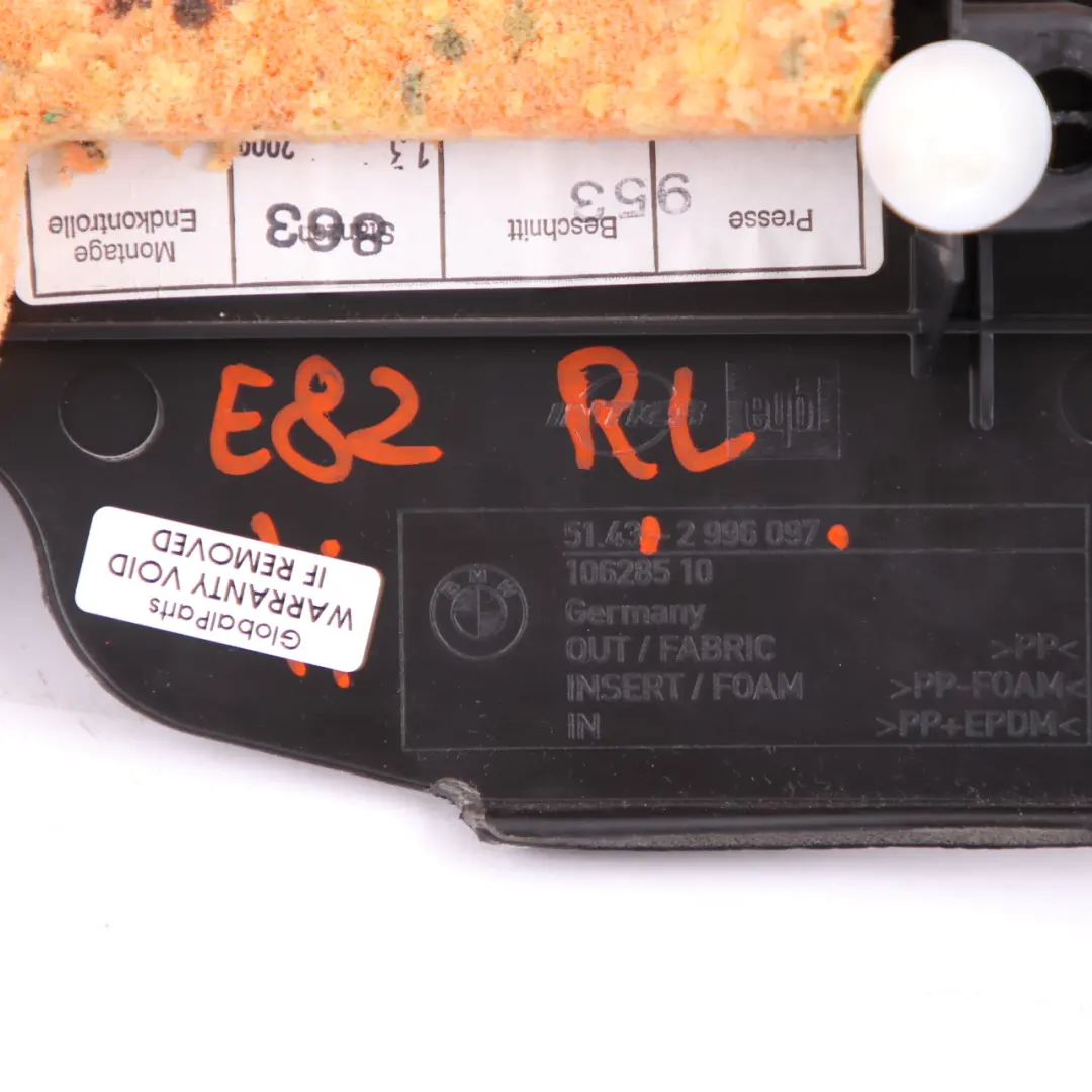 Lateral Trim Panel Rear Right O/S Leather Boston Coral Red to BMW E82 with Part number 2997488 BMW E82 Lateral Trim Panel Rear Right O/S Leather Boston Coral Red - SKU 2997488 - Part number 2997488