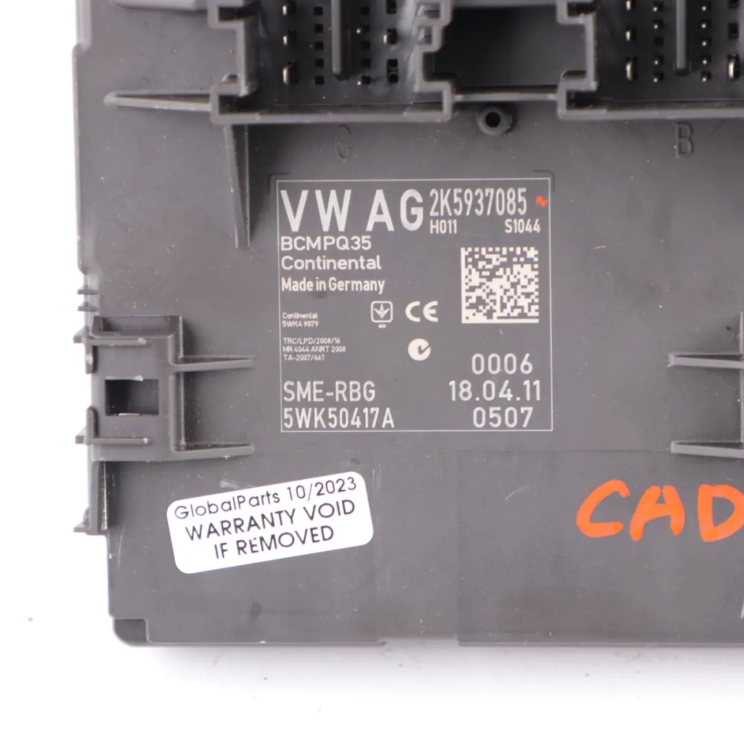 Body Control Module BCM Comfort Control Unit VW Volkswagen Caddy C20 - SKU 2K5937085 - Part number 2K5937085