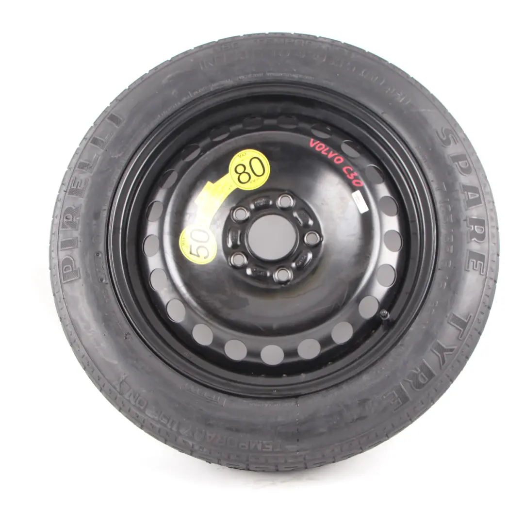 Spare Wheel Volvo C30 V40 V50 Compact Wheel Steel R16 Pirelli 125/85 to with Part number 30683913 Spare Wheel Volvo C30 V40 V50 Compact Wheel Steel R16 Pirelli 125/85 - SKU 30683913 - Part number 30683913