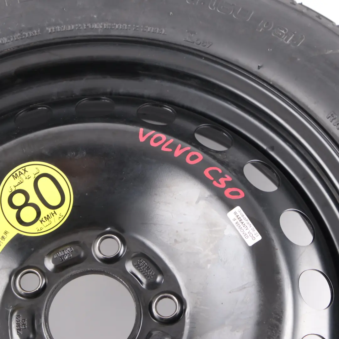 Spare Wheel Volvo C30 V40 V50 Compact Wheel Steel R16 Pirelli 125/85 to with Part number 30683913 Spare Wheel Volvo C30 V40 V50 Compact Wheel Steel R16 Pirelli 125/85 - SKU 30683913 - Part number 30683913