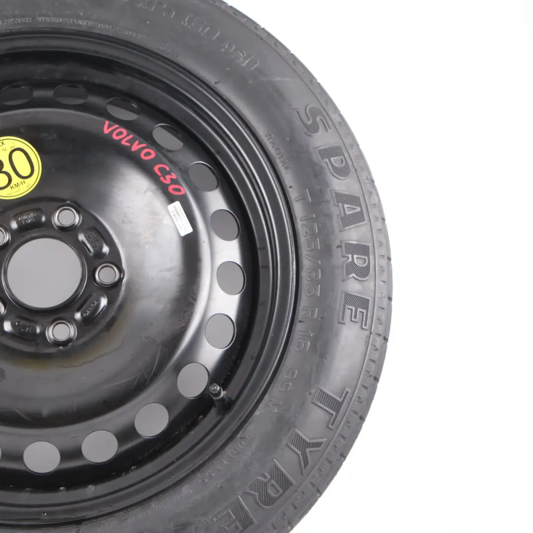 Spare Wheel Volvo C30 V40 V50 Compact Wheel Steel R16 Pirelli 125/85 to with Part number 30683913 Spare Wheel Volvo C30 V40 V50 Compact Wheel Steel R16 Pirelli 125/85 - SKU 30683913 - Part number 30683913