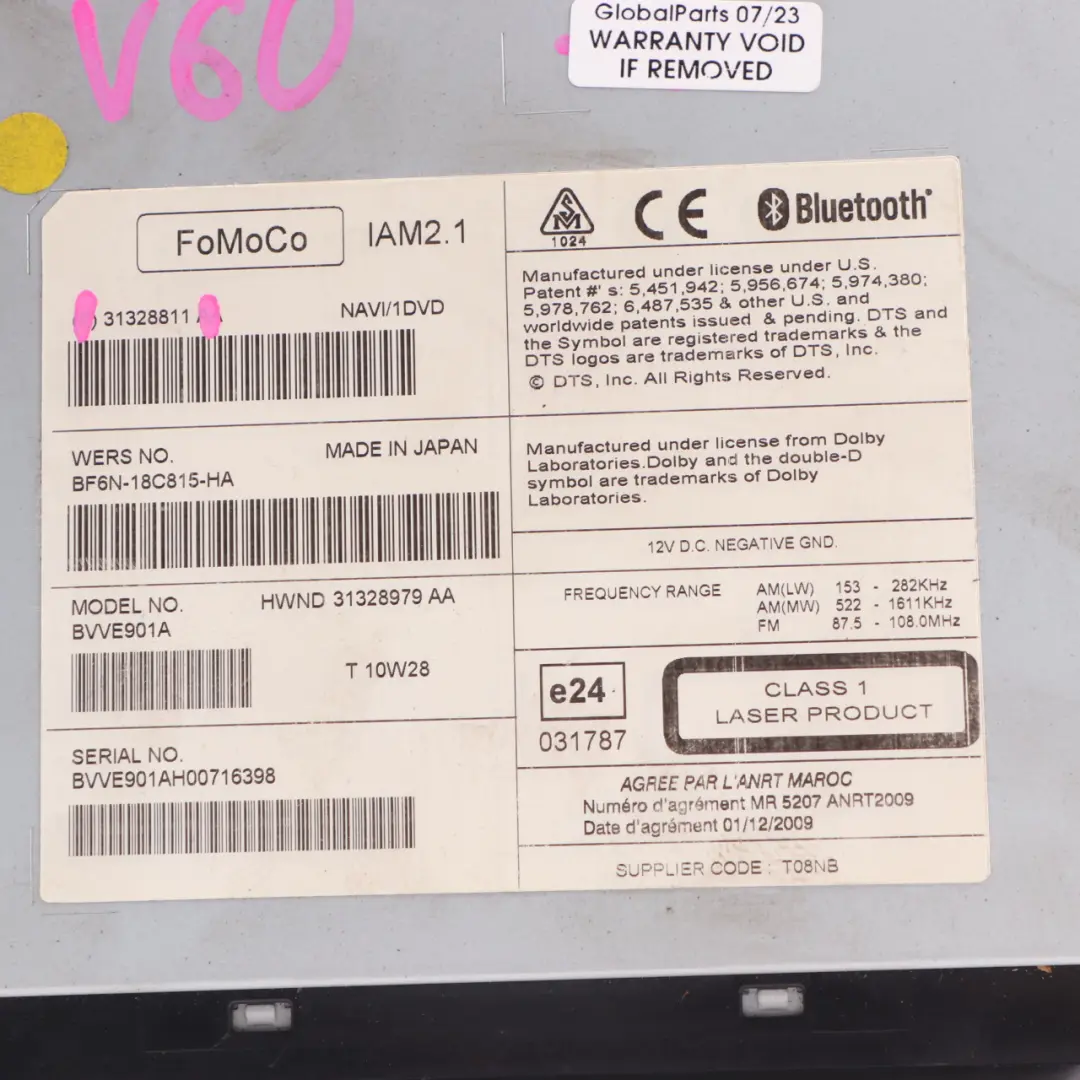 Radio Stereo Sat Nav Navigation Head Unit to Volvo V60 S60 Jaguar XJ with Part number 31328811AA Volvo V60 S60 Jaguar XJ Radio Stereo Sat Nav Navigation Head Unit - SKU 31328811AA - Part number 31328811AA