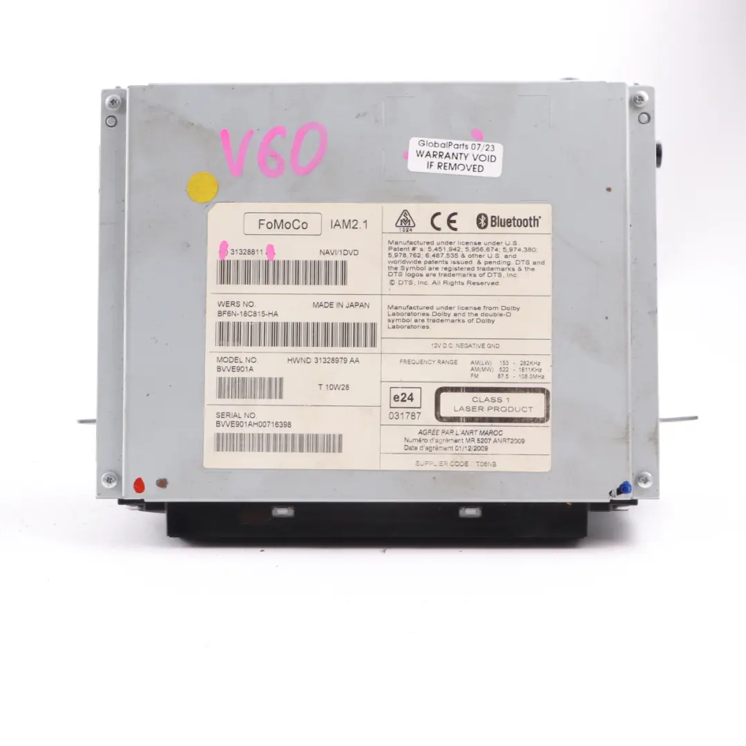 Volvo V60 S60 Jaguar XJ Radio Stereo Sat Nav Navigation Head Unit - SKU 31328811AA - Part number 31328811AA