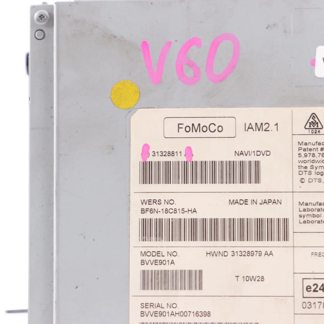 Volvo V60 S60 Jaguar XJ Radio Stereo Sat Nav Navigation Head Unit - SKU 31328811AA - Part number 31328811AA