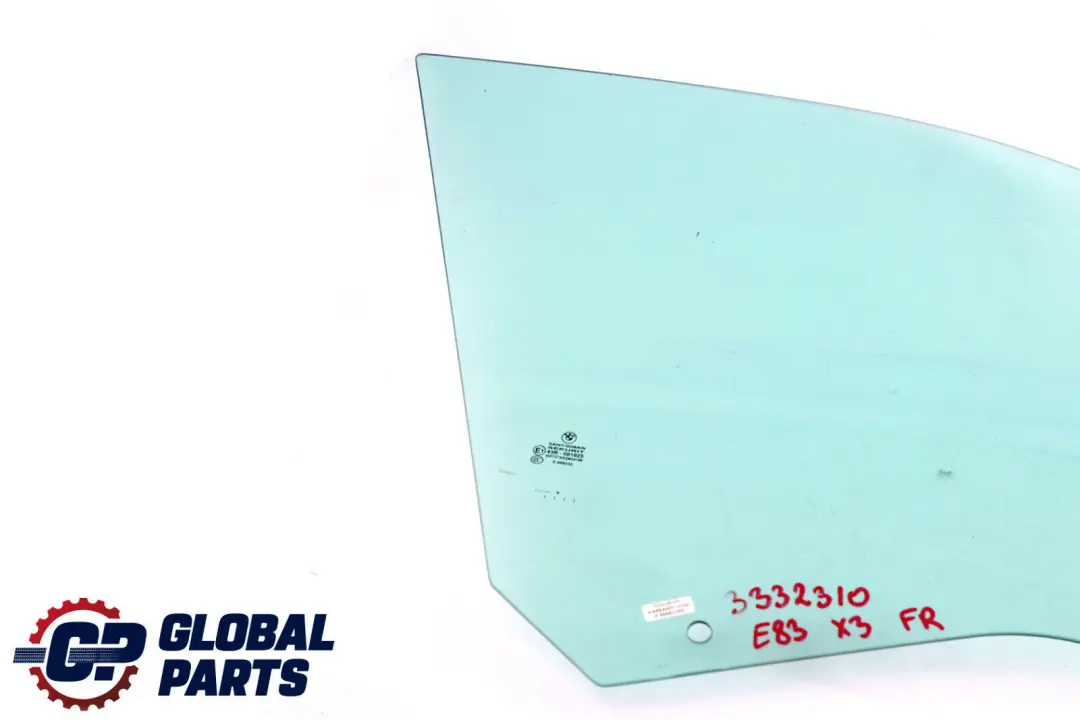 Front Right O/S Door Side Green Window Glass AS2 to BMW X3 E83 with Part number 3332310 BMW X3 E83 Front Right O/S Door Side Green Window Glass AS2 - SKU 3332310 - Part number 3332310