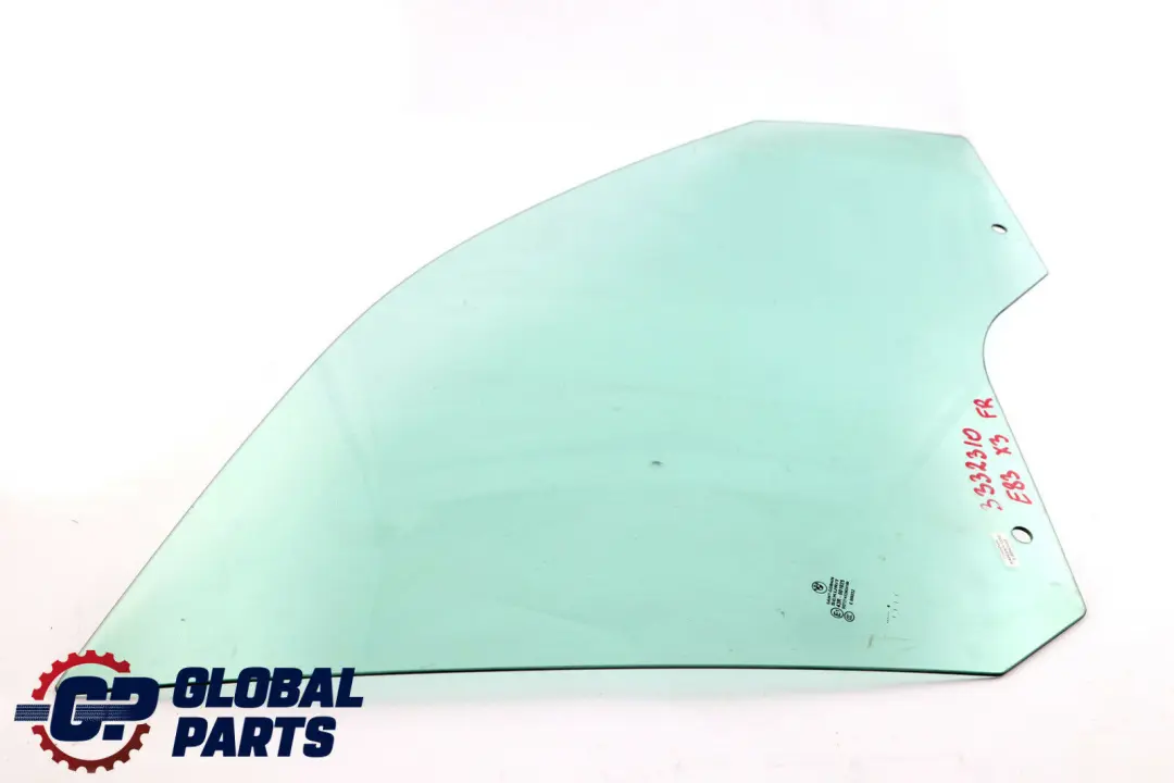 Front Right O/S Door Side Green Window Glass AS2 to BMW X3 E83 with Part number 3332310 BMW X3 E83 Front Right O/S Door Side Green Window Glass AS2 - SKU 3332310 - Part number 3332310