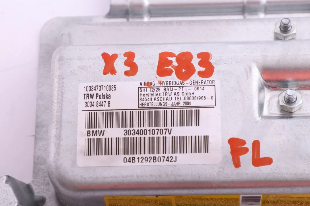 Poduszka Powietrzna Drzwi Lewy Przód Airbag 3419099 do BMW E83 X3 o numerze 3400107 BMW E83 X3 Poduszka Powietrzna Drzwi Lewy Przód Airbag 3419099 - SKU 3400107 - Numer Części 3400107