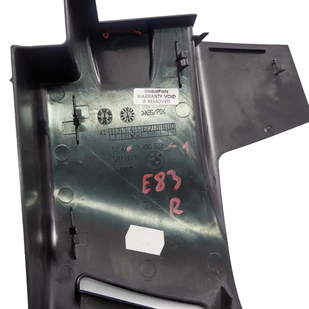 Abdeckung Blende Gurtautomat Gurtverkleidung Hinten Rechts Anthrazit für BMW X3 E83 mit Teilenummer 3405466 BMW X3 E83 Abdeckung Blende Gurtautomat Gurtverkleidung Hinten Rechts Anthrazit - SKU 3400512-1 - Teilenummer 3405466