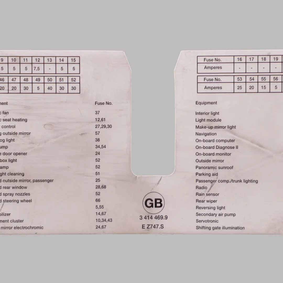 BMW X3 E83 Raggruppamento Fusibili Diagramma Etichetta Adesiva Anteriore 9267980 - SKU 3414469 - Numero di parte 3414469