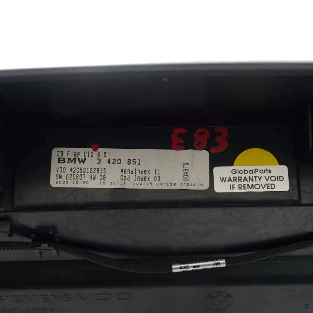 Boardmonitor BMW X3 E83 Zentraler Informationsbildschirm 6,5" 3420851  - SKU 3420851-1 - Teilenummer 3417417