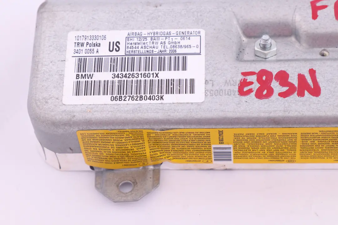 Poduszka Powietrzna Drzwi Prawy Przód do BMW X3 E83 o numerze 3426316 BMW X3 E83 Poduszka Powietrzna Drzwi Prawy Przód - SKU 3426316 - Numer Części 3426316