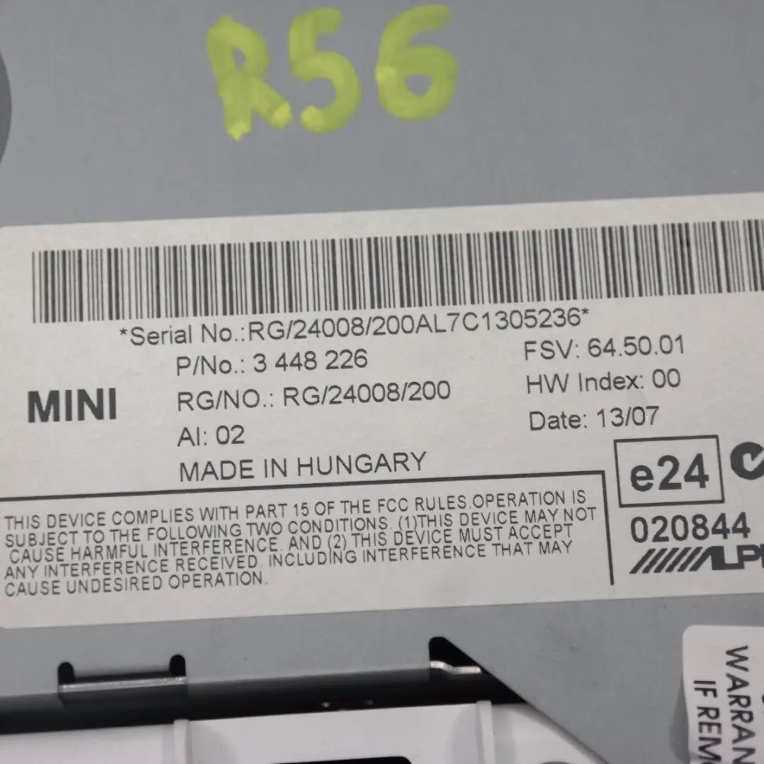 BMW Mini 1 R55 R56 Instrument Cluster Speedo Navigation Display Screen - SKU 3448226 - Part number 3448226