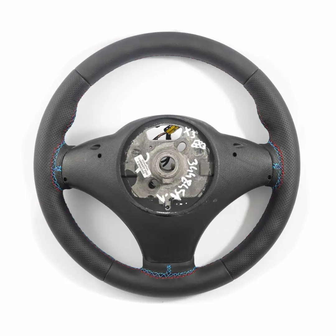 Leather M Sport Steering Wheel M-tricolored Threads to BMW X3 Series E83 NEW Black with Part number 3448451 BMW X3 Series E83 NEW Black Leather M Sport Steering Wheel M-tricolored Threads - SKU 3448451-1 - Part number 3448451