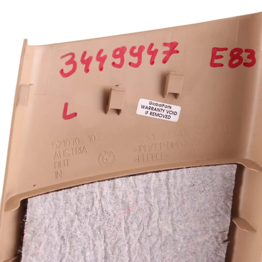 Blende B-Säule Unten Links Sandbeige 3416073 für BMW X3 er E83 LCI mit Teilenummer 3449947 BMW X3 er E83 LCI Blende B-Säule Unten Links Sandbeige 3416073 - SKU 3449947 - Teilenummer 3449947