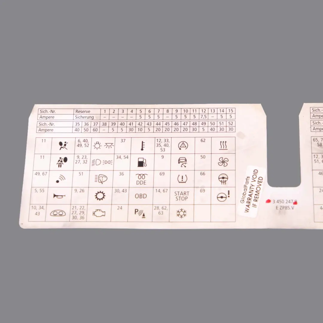 BMW X3 E83 LCI Map Card Fuse Box Grouping Diagram - SKU 3450247 - Part number 3450247