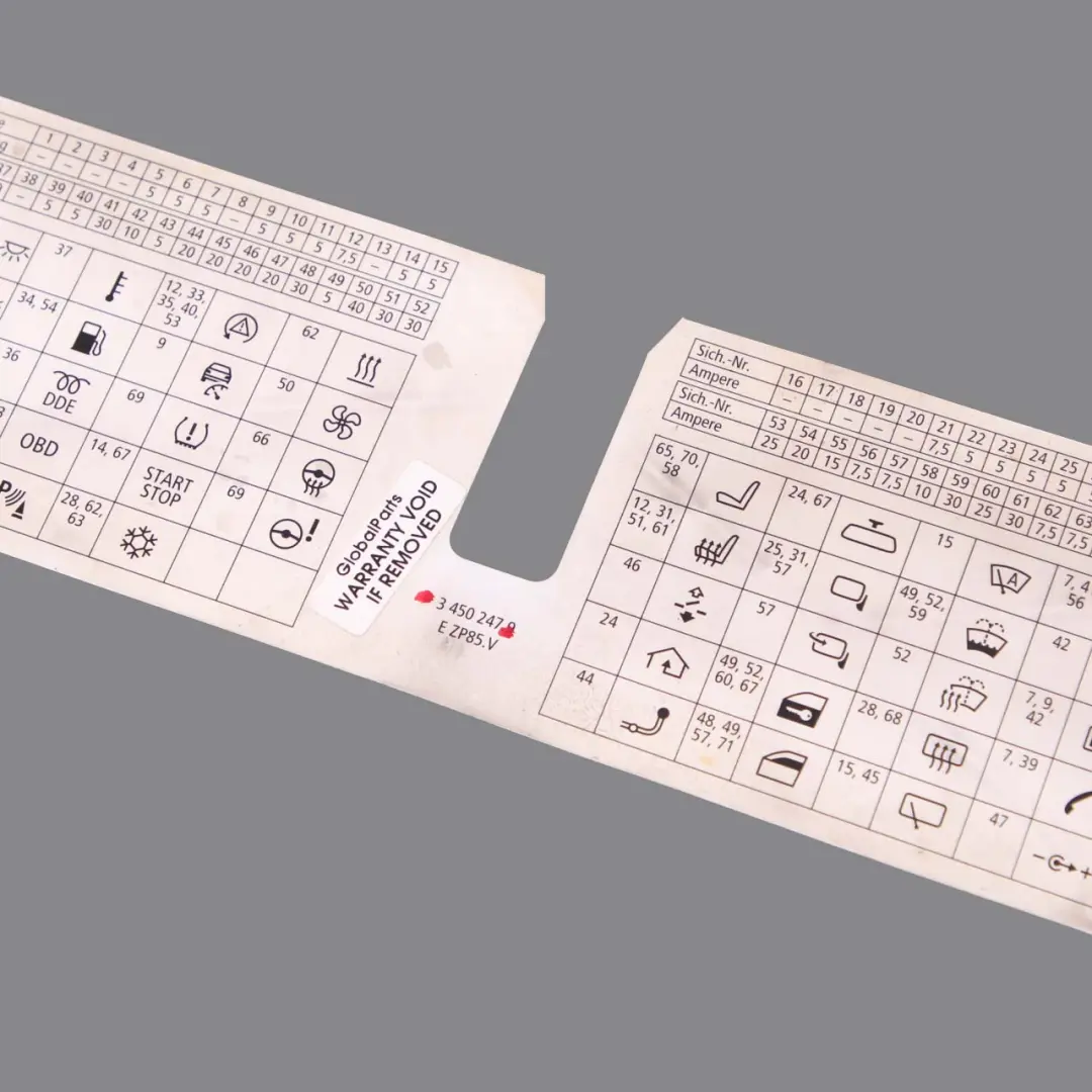 BMW X3 E83 LCI Tarjeta Mapa Caja de fusibles Diagrama agrupación - SKU 3450247 - Número de pieza 3450247