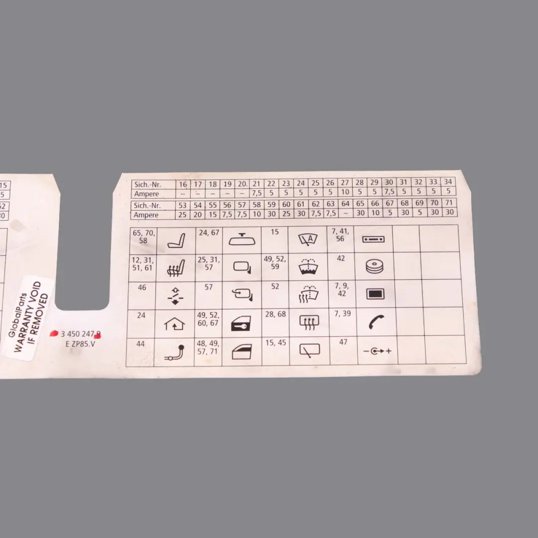 BMW X3 E83 LCI Map Card Fuse Box Grouping Diagram - SKU 3450247 - Part number 3450247