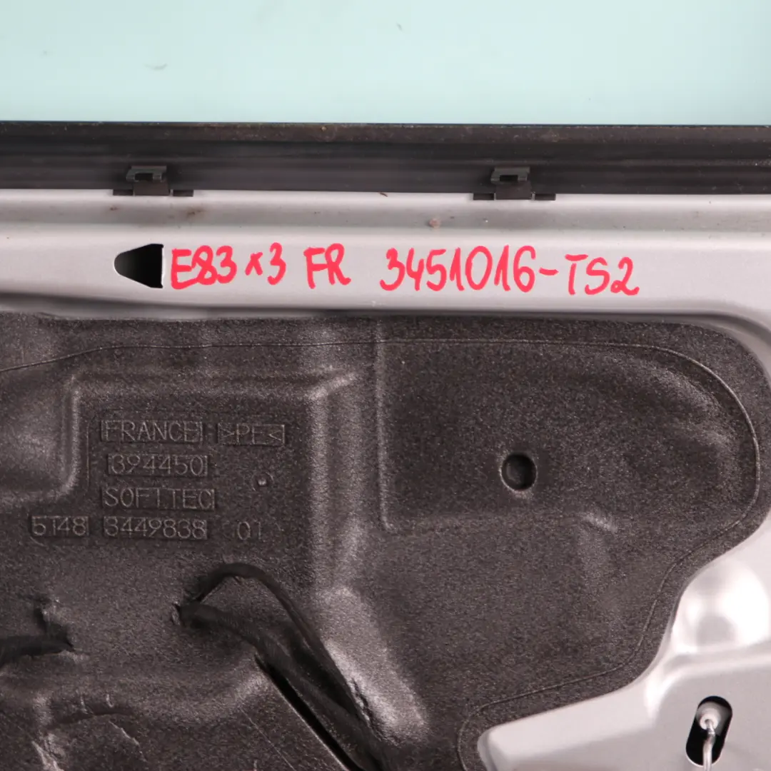 Door Front Right O/S BMW X3 E83 Titansilber Titan Silver Metallic - 354 to with Part number 3451016 Door Front Right O/S BMW X3 E83 Titansilber Titan Silver Metallic - 354 - SKU 3451016-TS2 - Part number 3451016