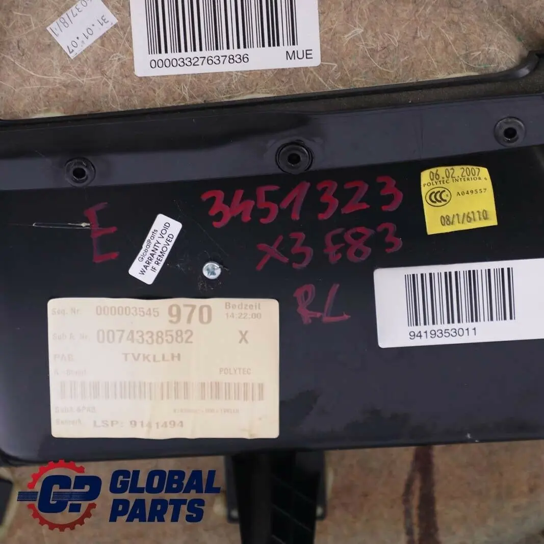 Left N/S Door Card Lining Trim Sensatec Vinyl Black to BMW X3 Series E83 LCI Rear with Part number 3451323 BMW X3 Series E83 LCI Rear Left N/S Door Card Lining Trim Sensatec Vinyl Black - SKU 3451323 - Part number 3451323