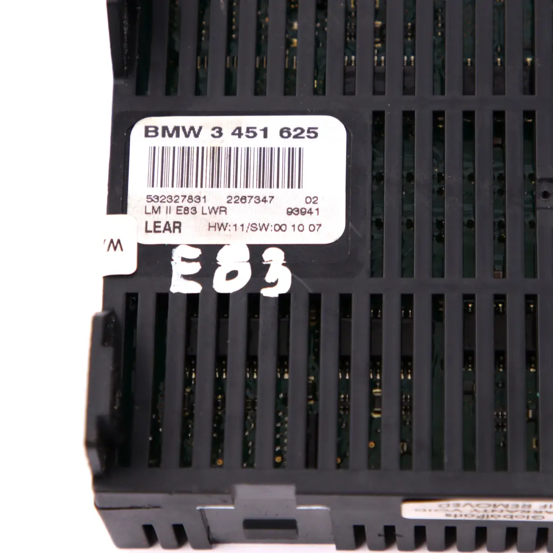 Light Control Unit Module LEAR LM II LWR to BMW X3 E83 with Part number 3451625 BMW X3 E83 Light Control Unit Module LEAR LM II LWR - SKU 3451625 - Part number 3451625