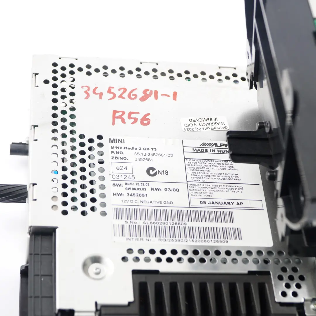 Mini Cooper One 1 R55 R56 R57 Radio Boost Reproductor de CD principal - SKU 3452681-1 - Número de pieza 3452681