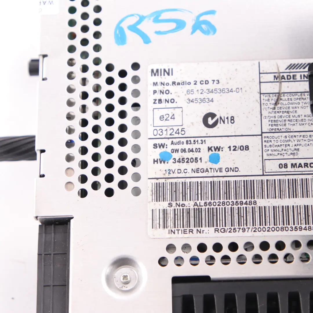 Radio Boost Lettore CD Unità Principale per Mini Cooper One R55 R56 R57 con numero di parte 3453634 Mini Cooper One R55 R56 R57 Radio Boost Lettore CD Unità Principale - SKU 3453634-1 - Numero di parte 3453634