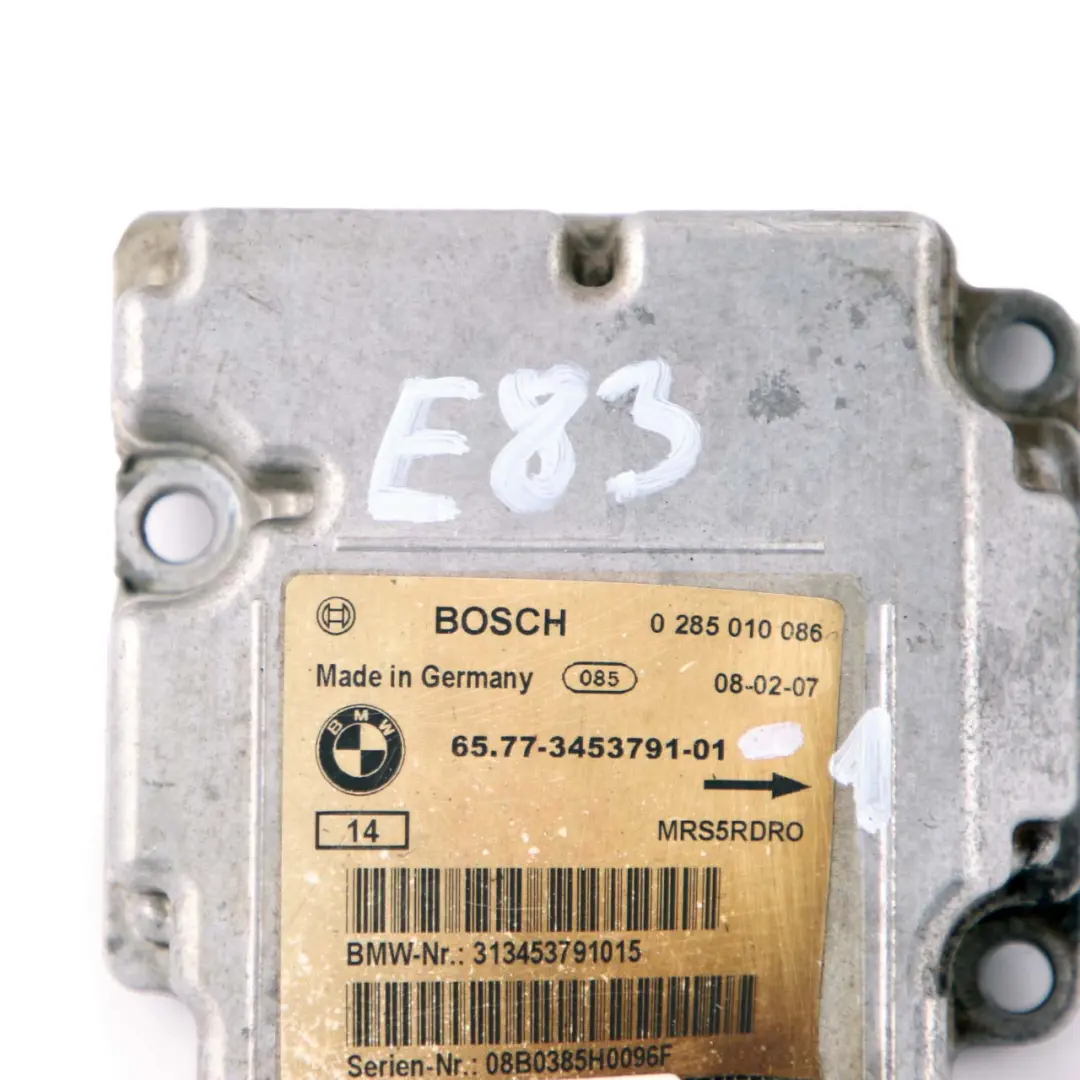 Crash System Control Unit Module ECU to BMW X3 Series E83 LCI 1 with Part number 3453791 BMW X3 Series E83 LCI 1 Crash System Control Unit Module ECU - SKU 3453791-1 - Part number 3453791