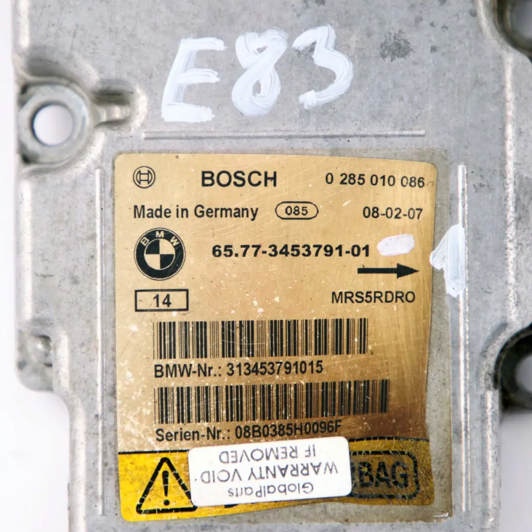 Crash System Control Unit Module ECU to BMW X3 Series E83 LCI 1 with Part number 3453791 BMW X3 Series E83 LCI 1 Crash System Control Unit Module ECU - SKU 3453791-1 - Part number 3453791