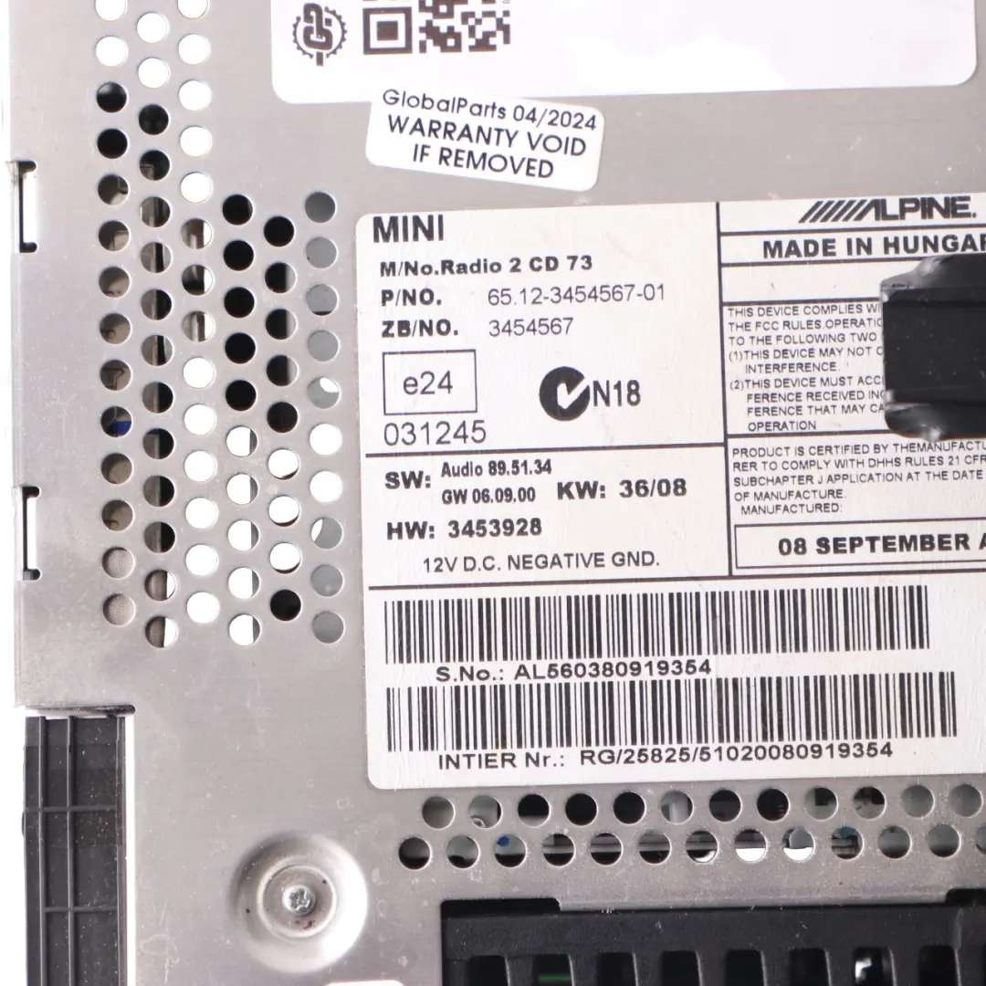 Mini Cooper One R55 R56 R57 Radio Boost CD Player Head Unit - SKU 3454567-2 - Part number 3454567