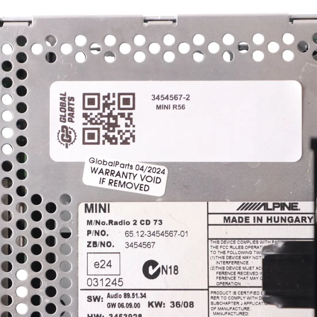 Radio Boost CD Player Head Unit to Mini Cooper One R55 R56 R57 with Part number 3454567 Mini Cooper One R55 R56 R57 Radio Boost CD Player Head Unit - SKU 3454567-2 - Part number 3454567