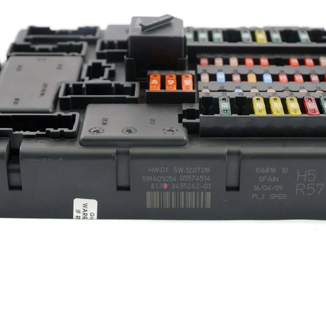 Caja De distribucion De fusibles Mini Cooper R57 Alto SPEG PL3 DC/DC H5 para con número de pieza 3455242 Caja De distribucion De fusibles Mini Cooper R57 Alto SPEG PL3 DC/DC H5 - SKU 3455242 - Número de pieza 3455242