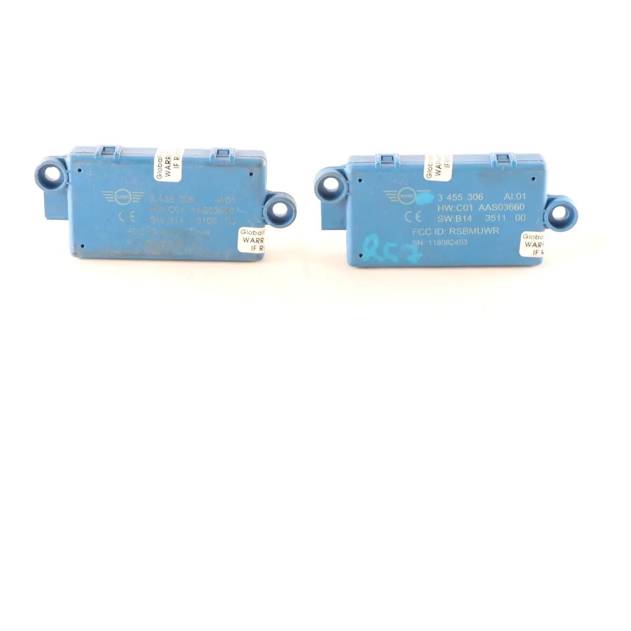 2 x Mini R57 Cabrio Convertible DWA Door Alarm System Control Module Set 3455306