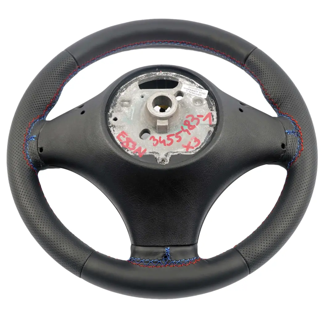 Leather M Sport Steering Wheel M-tricolored threads to BMW X3 E83 LCI NEW Black with Part number 3455483 BMW X3 E83 LCI NEW Black Leather M Sport Steering Wheel M-tricolored threads - SKU 3455483-1 - Part number 3455483