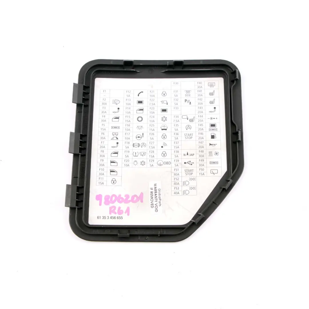 Mini R55 R56 LCI Couvercle de garniture de boîte électrique à fusibles 6 - SKU 3456655 - Numéro de pièce 3456655