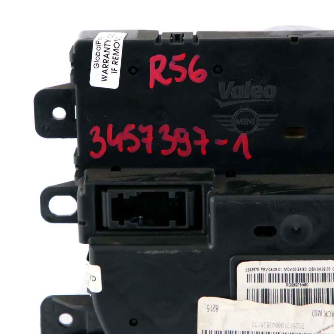 Bedienteil Klimaautomatik 3456300 für BMW Mini Cooper 5 R55 R56 LCI mit Teilenummer 3457397 BMW Mini Cooper 5 R55 R56 LCI Bedienteil Klimaautomatik 3456300 - SKU 3457397-5 - Teilenummer 3457397