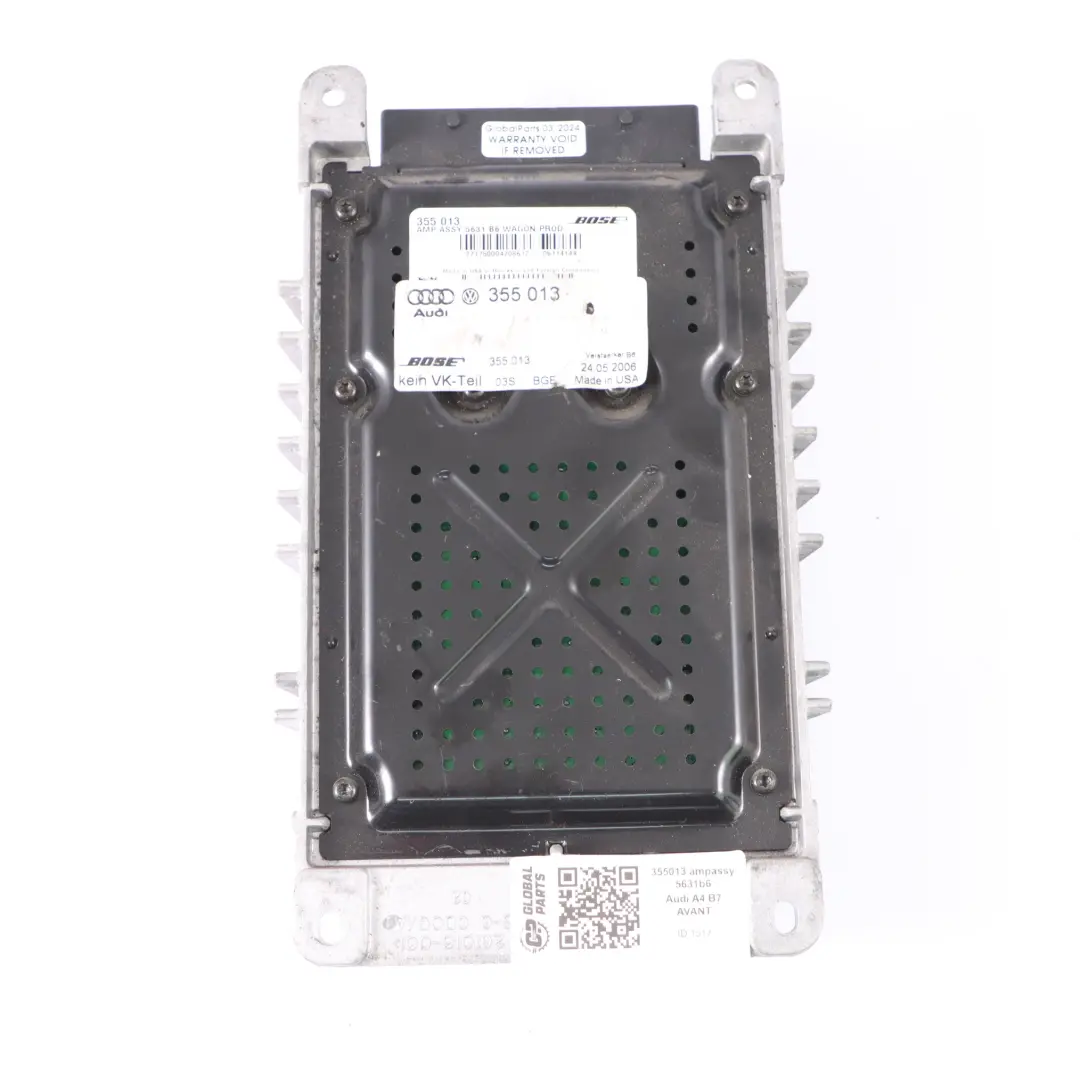Audio Amplificador del sistema de sonido Bose 5631B6 para Audi A4 B7 con número de pieza 355013 Audi A4 B7 Audio Amplificador del sistema de sonido Bose 5631B6 - SKU 355013 ampassy 5631b6 - Número de pieza 355013